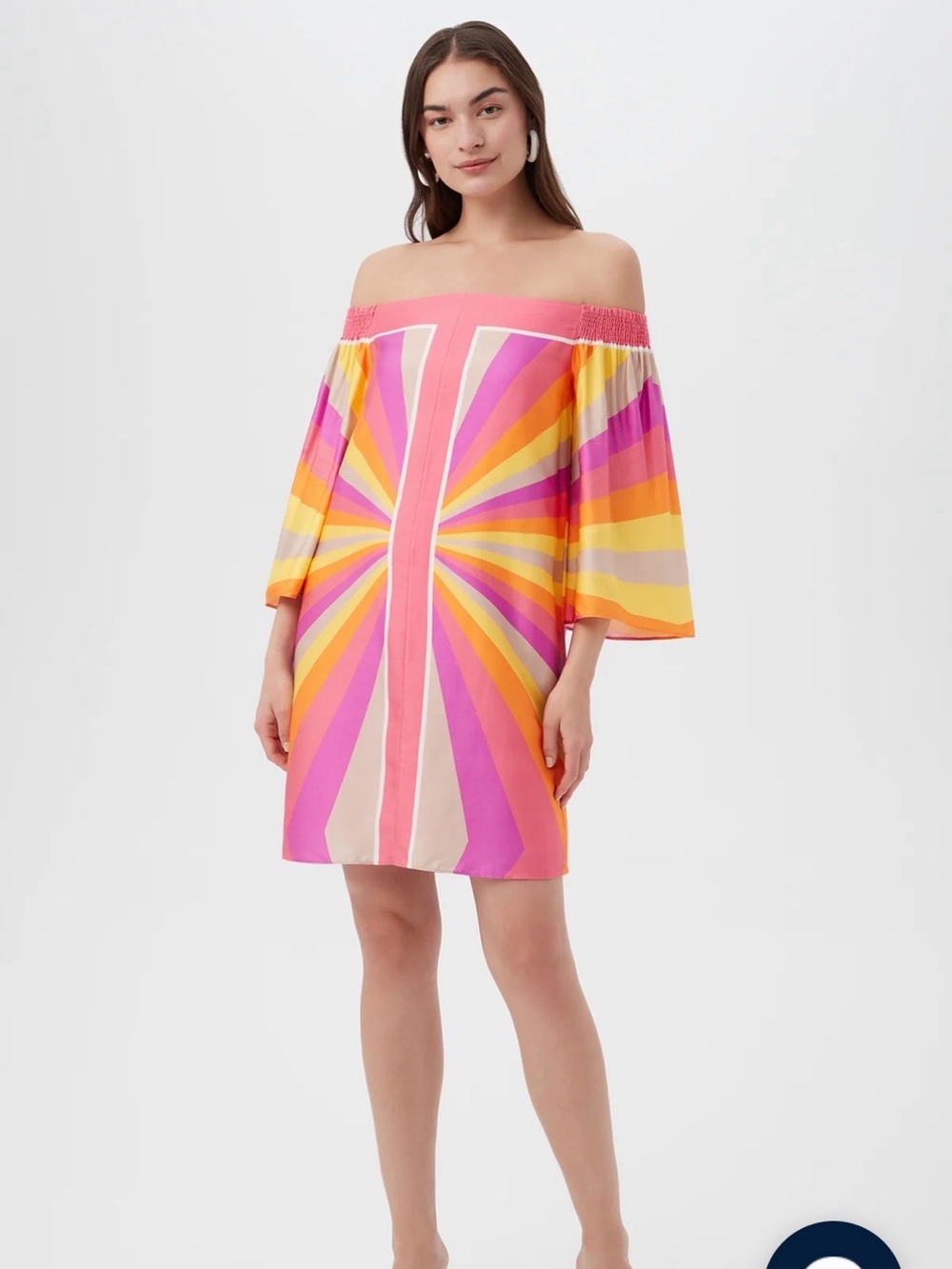 Trina Turk Amaris Strapless Sunburst Shift Dress in Pink, Yellow & Cream